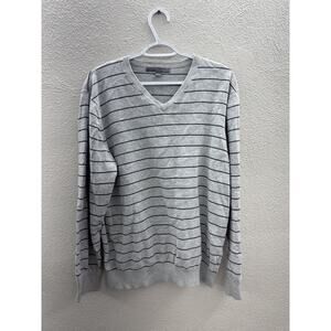 Mens Old Navy Sweater Size Large Gray Striped Long Sleeve V-Neck